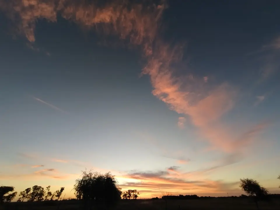 El cielo rosado del atardecer.